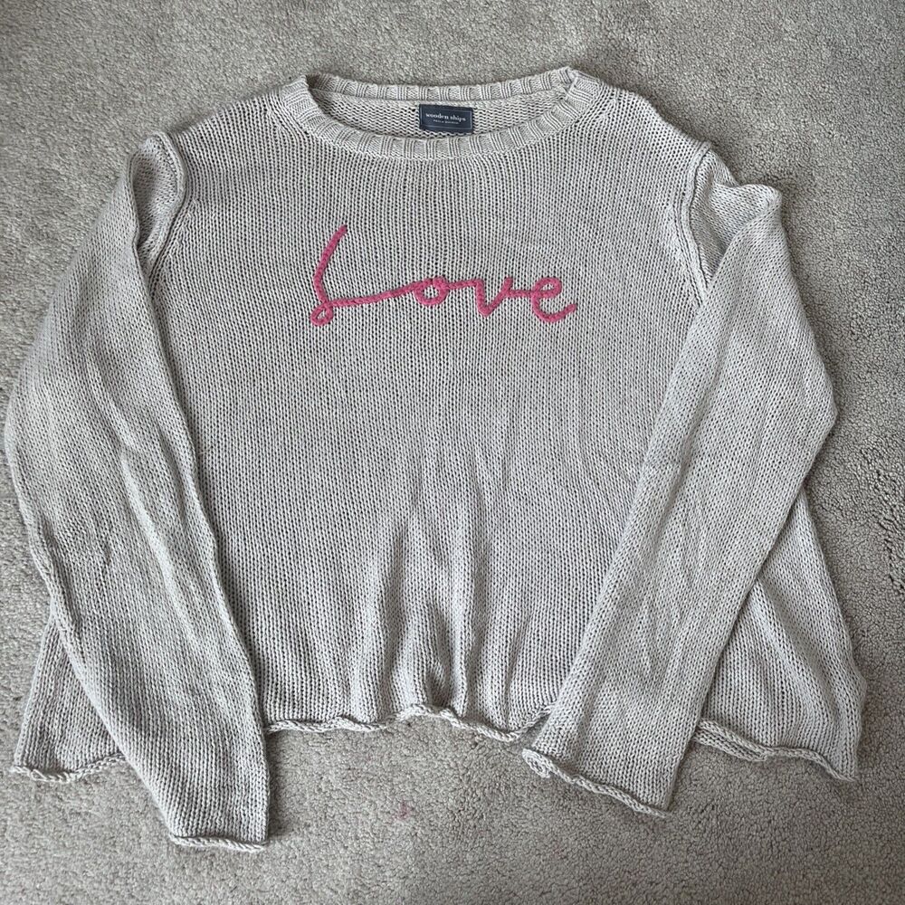 Wooden Ships Sweater Womens Large Tan Love Loose Knit Cotton Blend Preppy